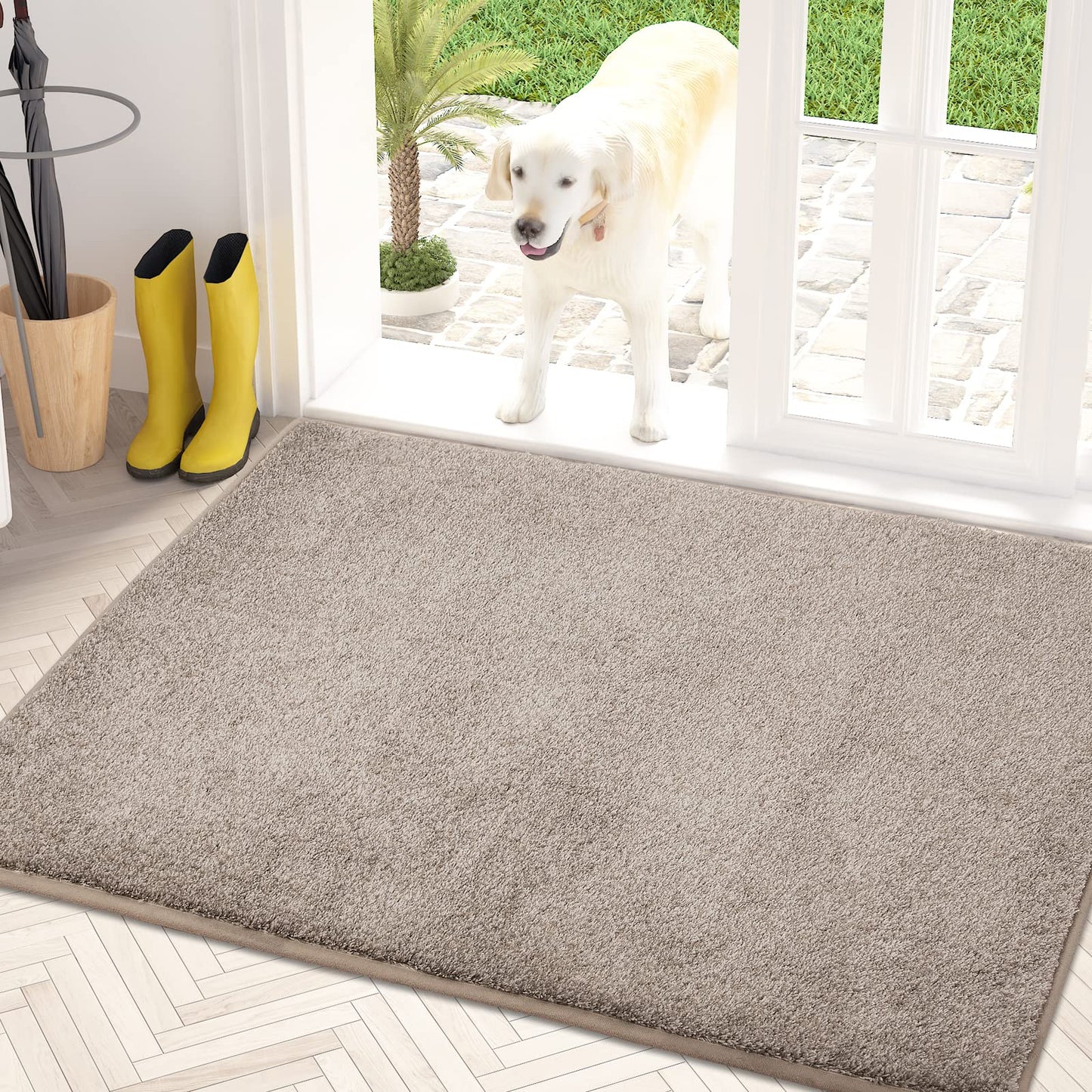 PURRUGS Dirt Trapper Door Mat 34" x 59", Non-Slip Machine Washable Entry Rug, Shoe Scraper, Dog Doormat, Super Absorbent Welcome Mat for Front & Back Door, Muddy Shoes & Paws, Taupe