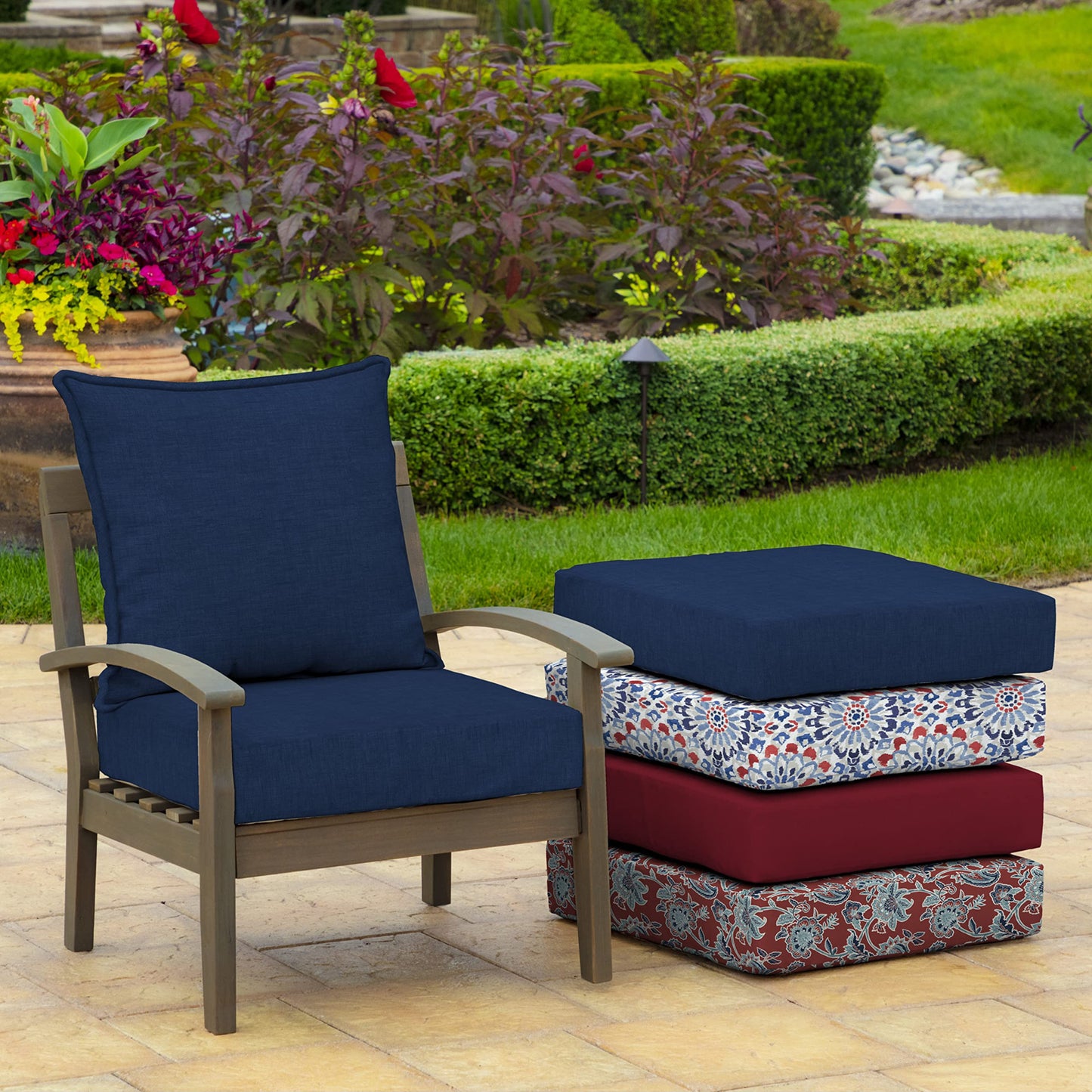 Arden Outdoor Deep Seat Cushion Set, 24 in x 24 in, Weather-Proof, Rain-Proof, Fade Resistant Patio Cushion for Chair, Sofa, and Couch Sapphire Blue Leala