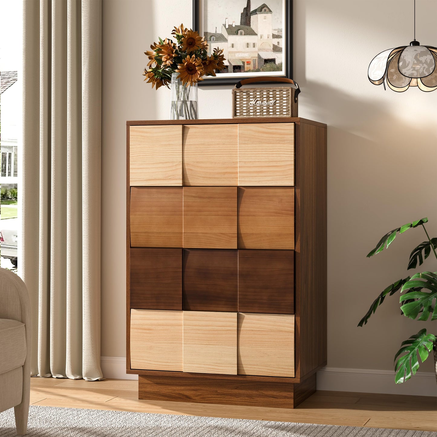 Lamohome 4 Drawer Dresser with Solid Wood Drawer Fronts, Chest of 4 Drawers Modern Wood Dresser with Artistic Gradient Finish for Bedroom & Living Room (1 Set)