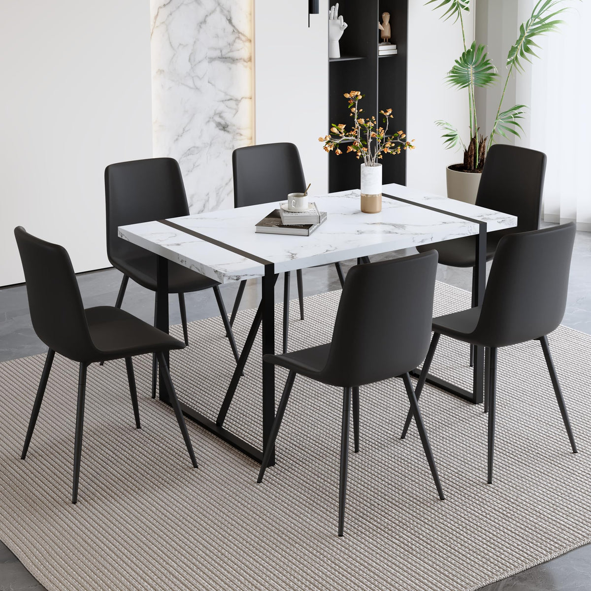 MUUOKY Dining Room Table Set for 6, Dining Table Set for 6, Dining Table for 6 with Chairs - Easy Assembly