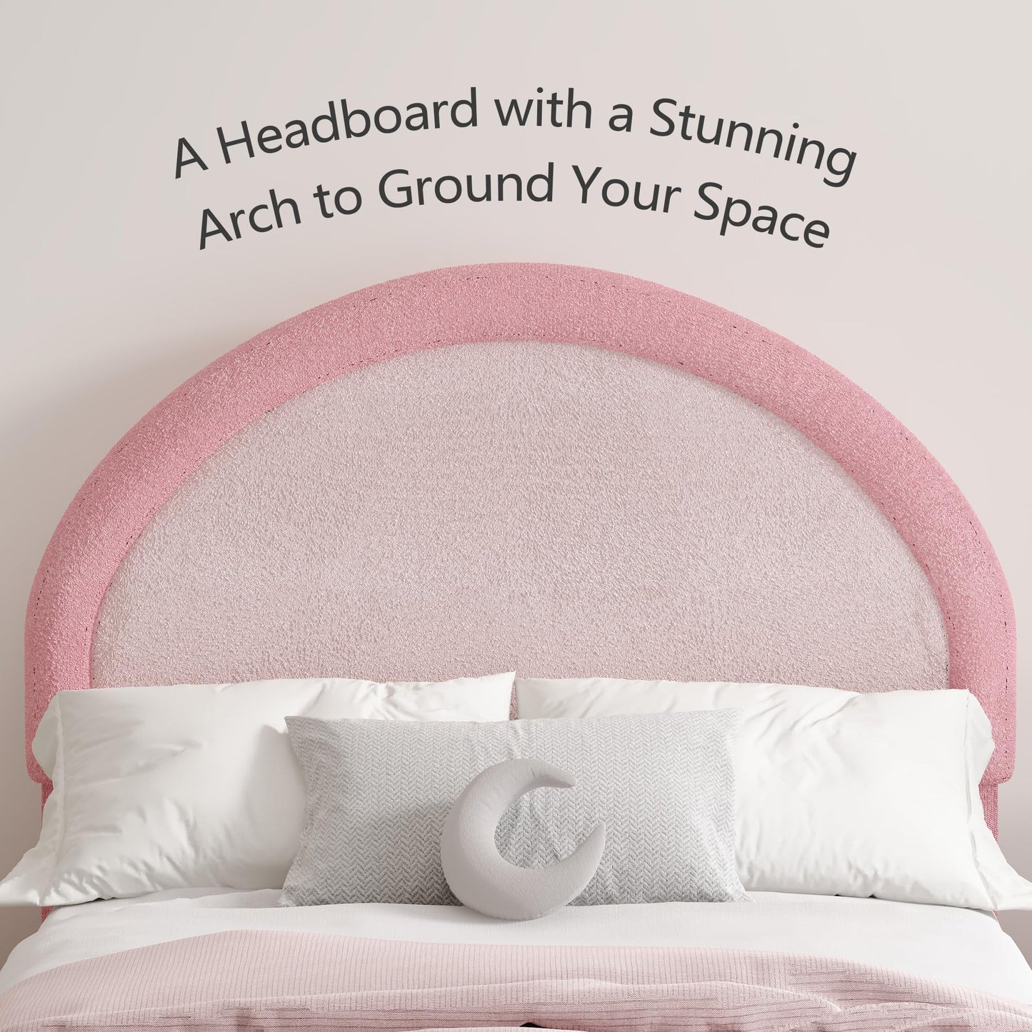 Twin Boucle Bed Frame, Boucle Upholstered Platform Bed Twin Size with Headboard, Pink Bed Frame for Girls Kids, Low Profile Bed, Rounded Corners, No Box Spring Needed, Dark Pink and Light Pink