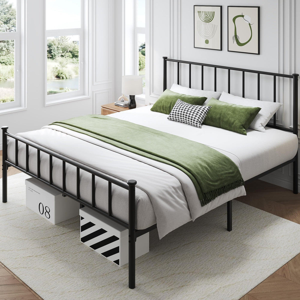 Fluest Queen Bed Frame with Headboard and Footboard, Metal Platform Bed Frame, All Metal Slats Support, Under Bed Storage, No Box Spring Needed, Noise-Free, Easy Assembly, Black