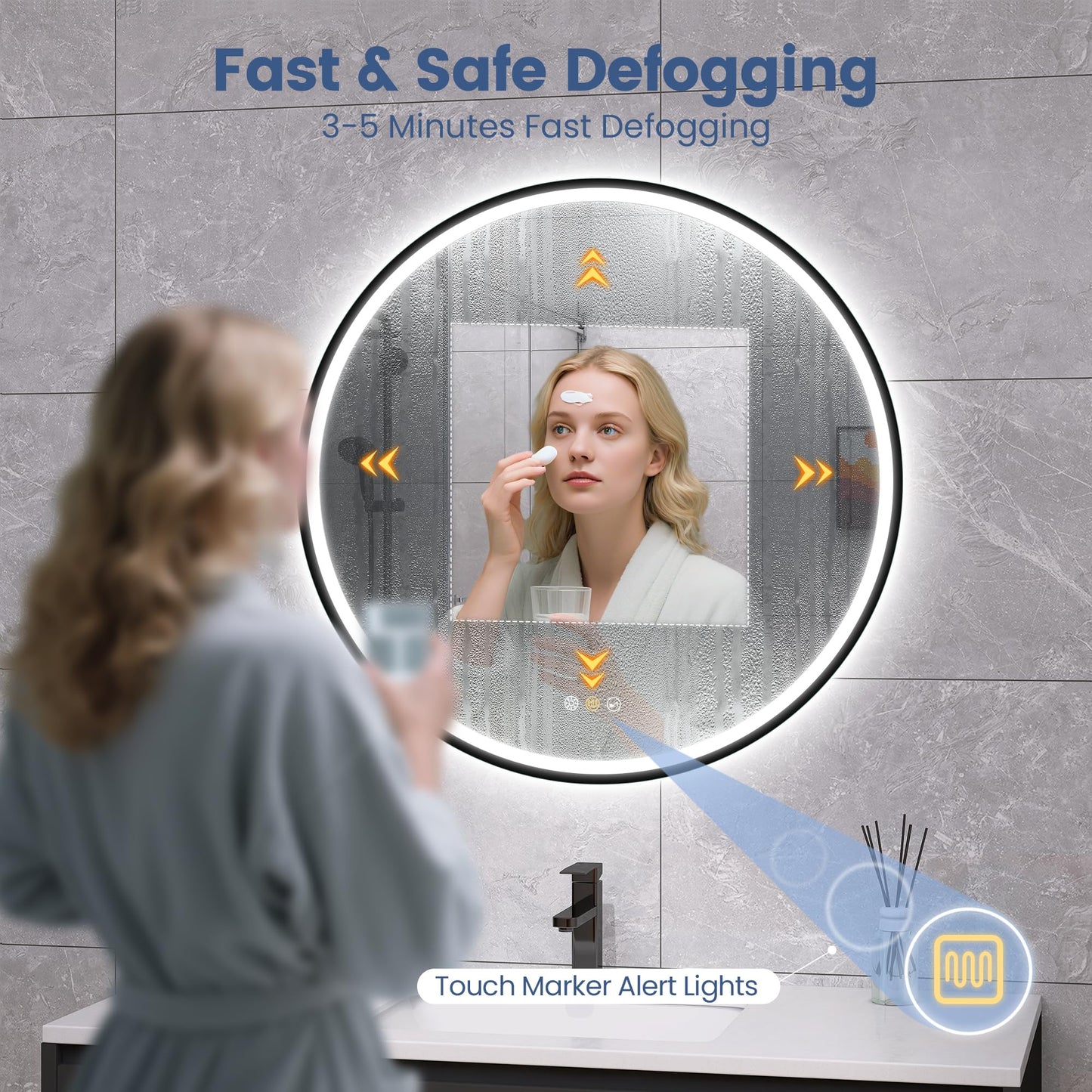 STARLEAD LED-Bathroom-Mirror-with-Lights, 24" Wall-Mounted with Bluetooth Speaker, Anti-Fog, 3 Color Temperature Dimmable Brightness, Waterproof, Frontlit & Backlit, Black Frameless Round