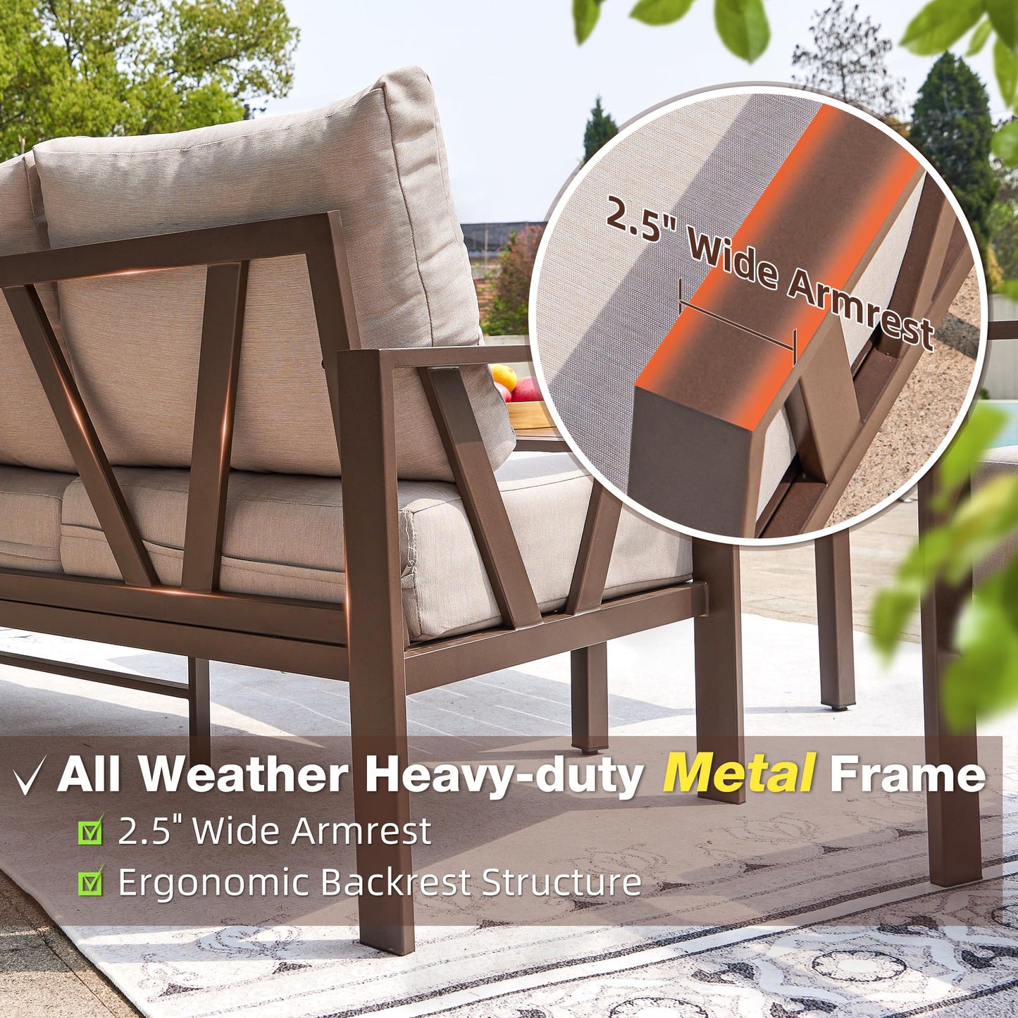 COMLAX FIELD Outdoor Patio Furniture Set, 4 Pieces Metal Patio Furniture Set with Coffee Table, Modern Outdoor Patio Conversation Seating Set, Beige