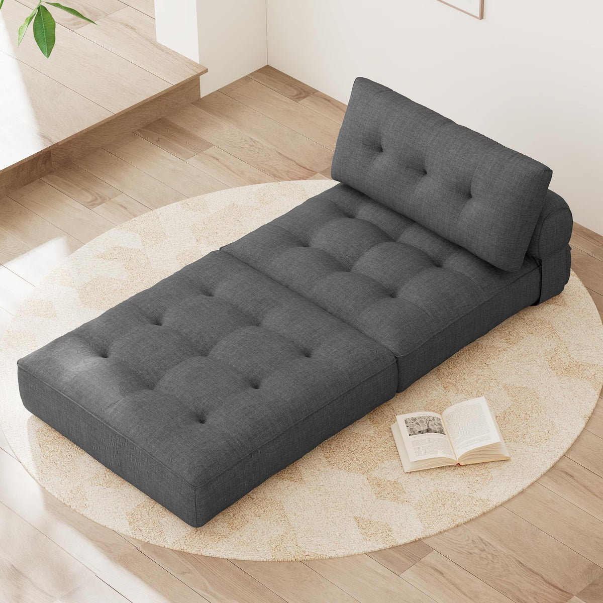 KINGYES Folding Sofa Bed, Convertible Sleeper Chair with Pillow for Adults, Foldable Single Futon Chair Floor Sofa Lounge for Living Room, Grey