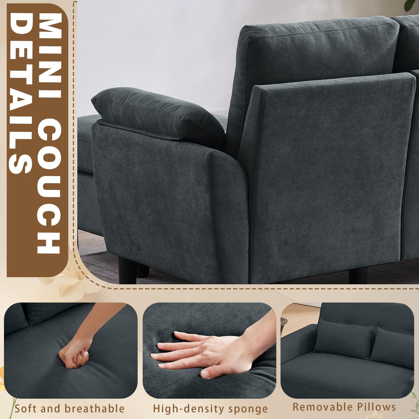 Jarenie 79" Convertible Sectional Sofa Sets, Modern L Shaped 3-Seat Couches with Reversible Chaise and Loveseat Sets for Living Room, Apartment, Dark Grey