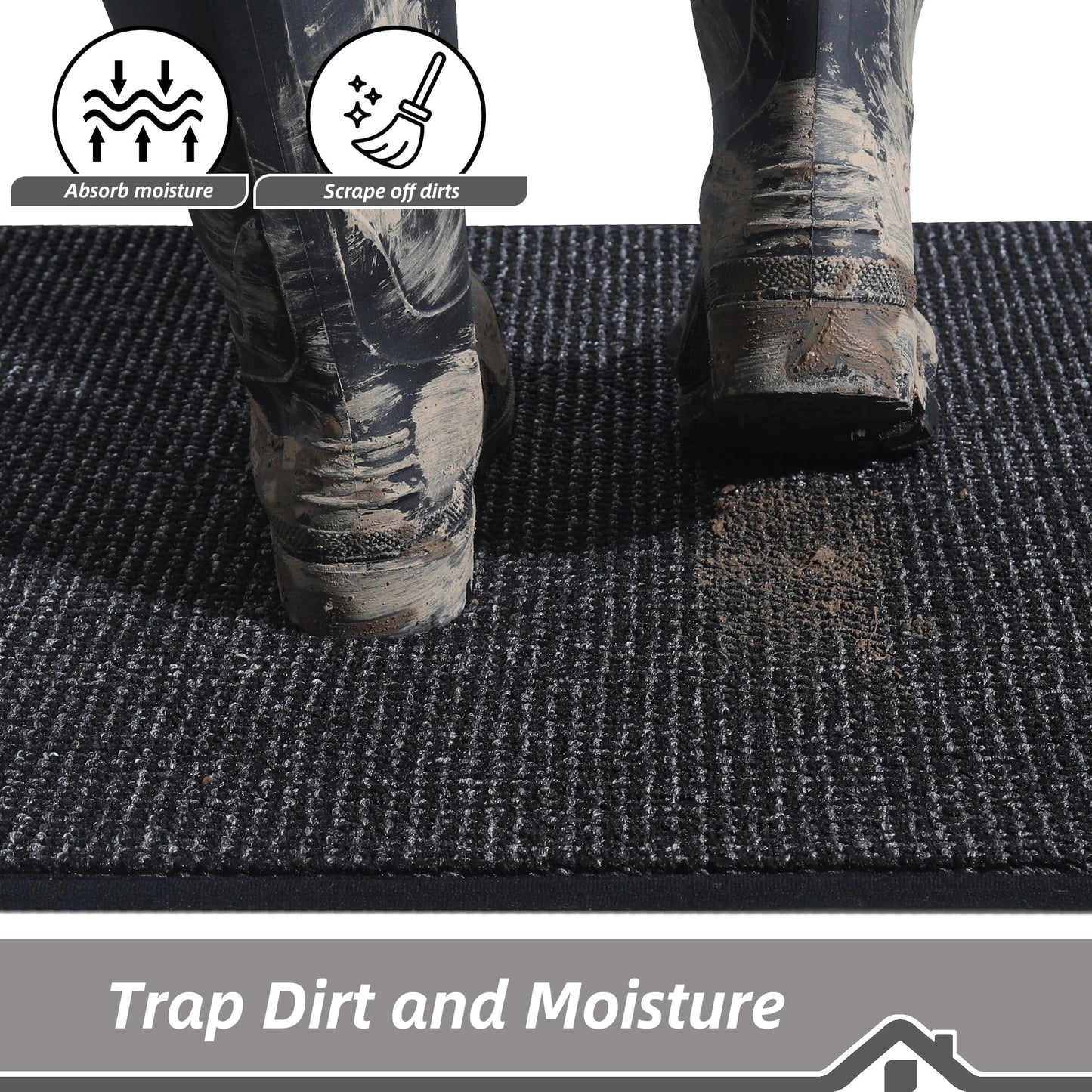 BEQHAUSE Dirt Trapper Door Mat 36" x 60", Non-Slip Washable Doormats Entrance Mat, Dirt Resistant and Absorbent Welcome Mat, Low Profile Floor Mats for Front Back Door and Entryway, Black