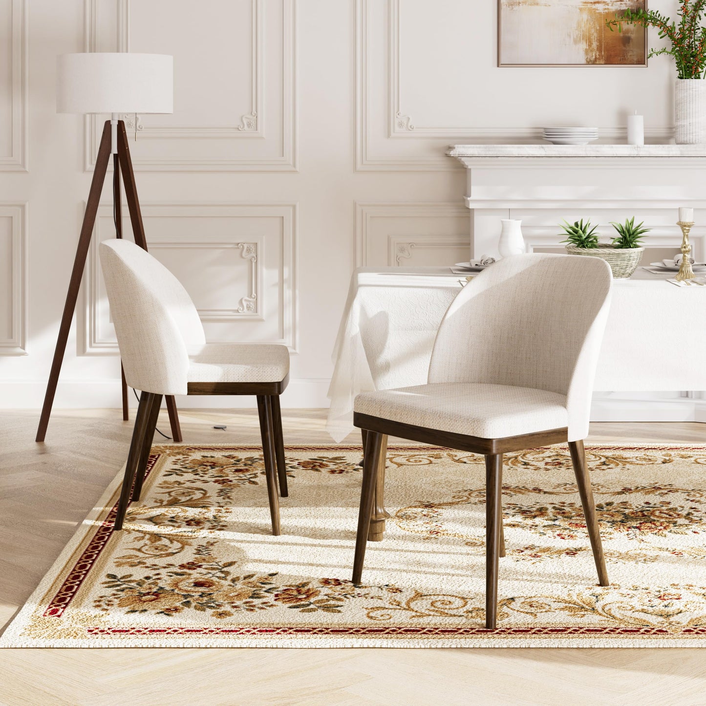 Homixis Upholstered Dining Chairs Set of 6 - Line Fabric Modern Dining Room Chairs, Mid-Back Restaurant Kitchen Chairs with Wooden Legs