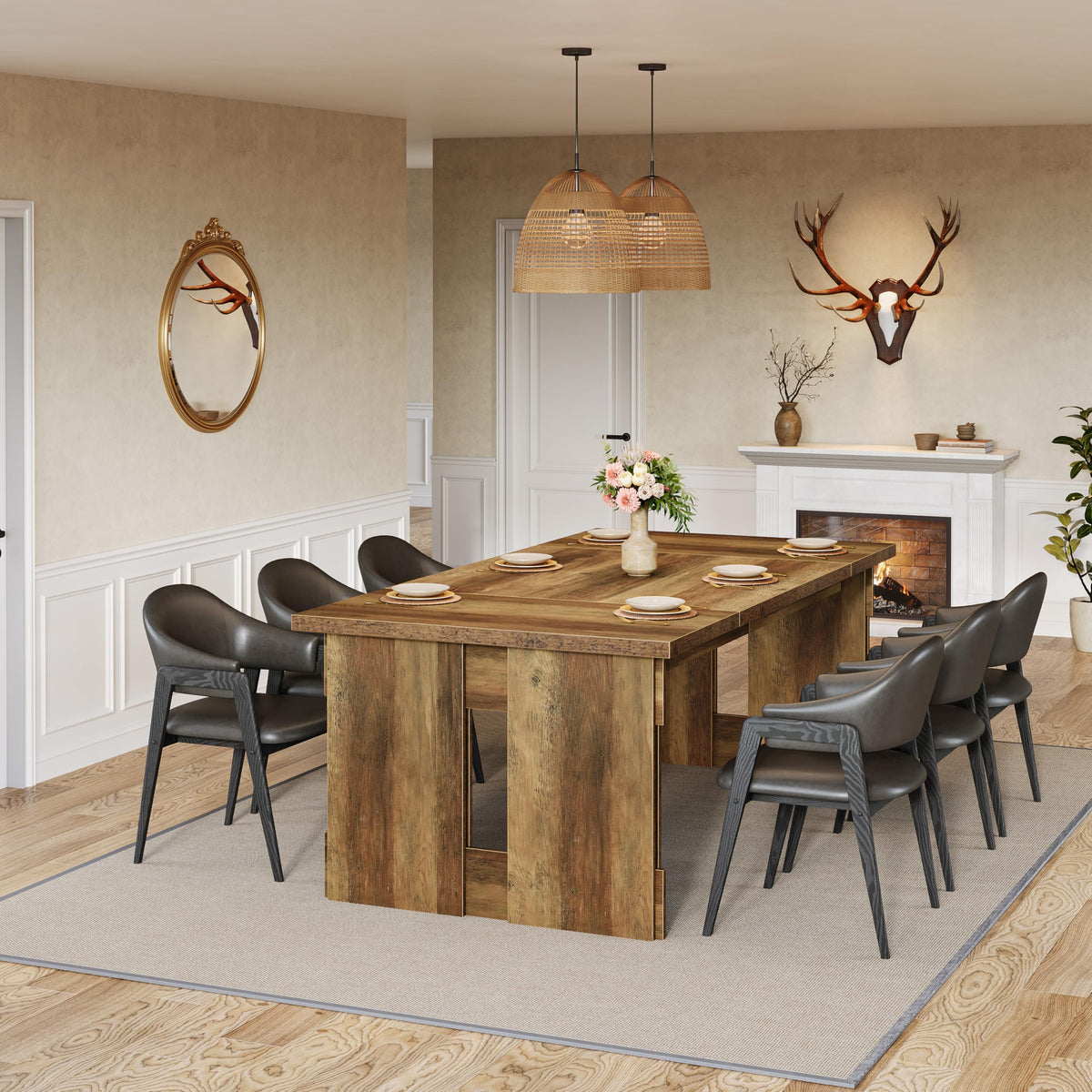 Tribesigns 63-Inch Farmhouse Dining Table for 4-6, Rectangular Kitchen Dinner Table with Large Tabletop for Dining Room, Living Room, Kitchen, Rustic Brown