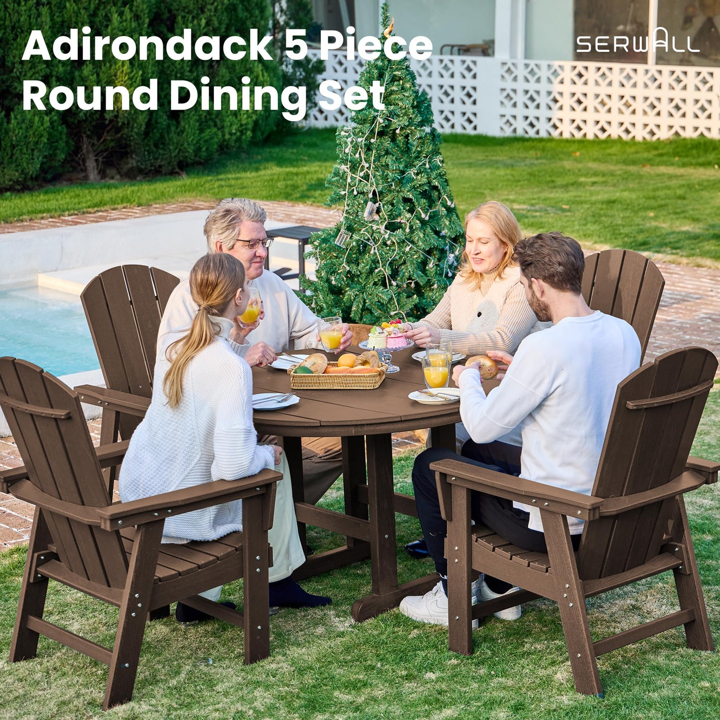 SERWALL Outdoor Adirondack Dining Chair Set of 2, All Weather HDPE Patio Chairs, Brown