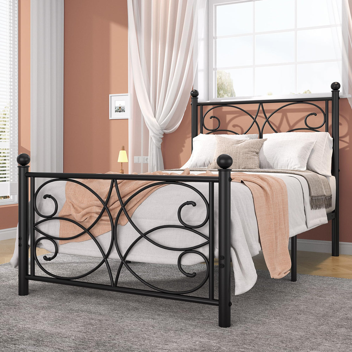 VECELO Twin Size Bed Frame Metal Platform Bed with Headboard and Footboard, Heavy Duty Support, No Box Spring Needed, Easy Assembly, Black