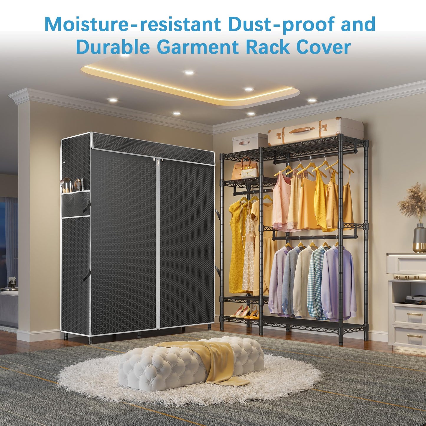 VIPEK V2C Clothes Rack Wardrobe Closet, Garment Rack with Black Upgraded Polyester Cover, Adjustable Shelves & Hang Rods, Portable Closet Storage Organizer for Bedroom, Max Load 700LBS