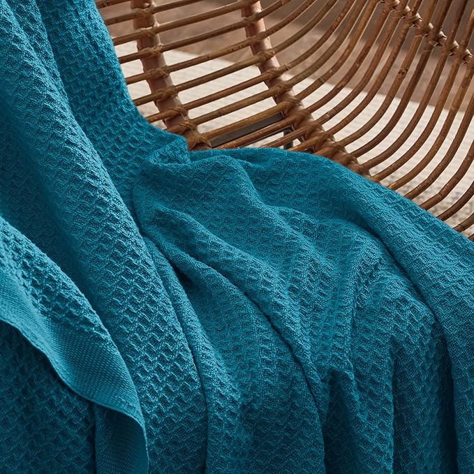 Bedsure 100% Cotton Blanket Twin XL Size for Bed - Breathable and Soft, Waffle Weave Blanket for Summer Spring, Teal, 66x90 inches