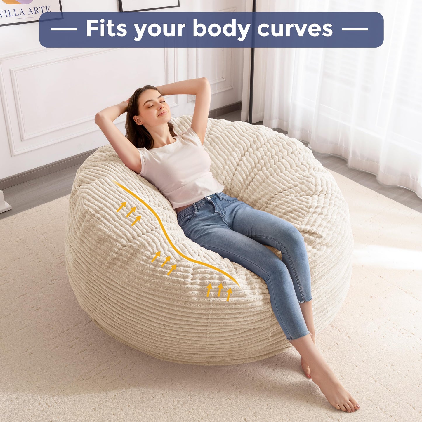 MAXYOYO Bean Bag Chair for Adults, Large 4 ft Bean Bag Chair with Foam Filling, Ultra Soft Fur Lazy Sofa for Living Room, Bedroom, Machine Washable Cover