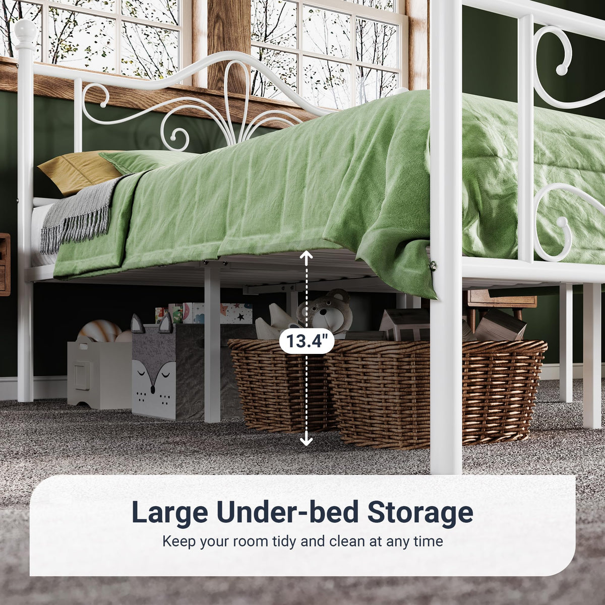 Allewie Queen Size Bed Frame with Headboard,Metal Bed Frame with Butterfly Pattern Design Headboard & Footboard,No Box Spring Needed,Easy Assembly,White