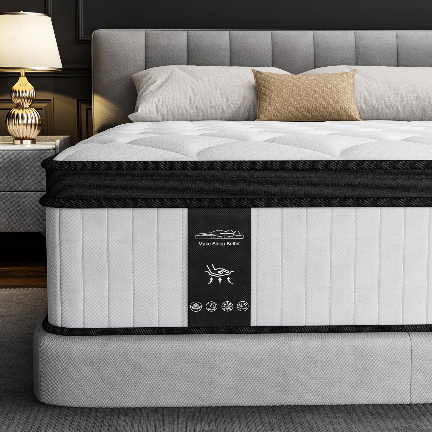12 Inch King Size Mattress - 2025 Upgraded Hybrid Cooling Gel Memory Foam & Pocket Coils, Medium Firm Mattress in a Box for Back Neck Pain Relief, Motion Isolation, Edge Support, CertiPUR-US Certified