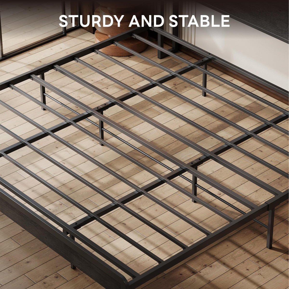 LIKIMIO California King Bed Frame with Headboard, Dark Wood Camas California King with Strong Supports, Sturdy, Noise-Free, No Box Spring Needed, Charcoal Grey