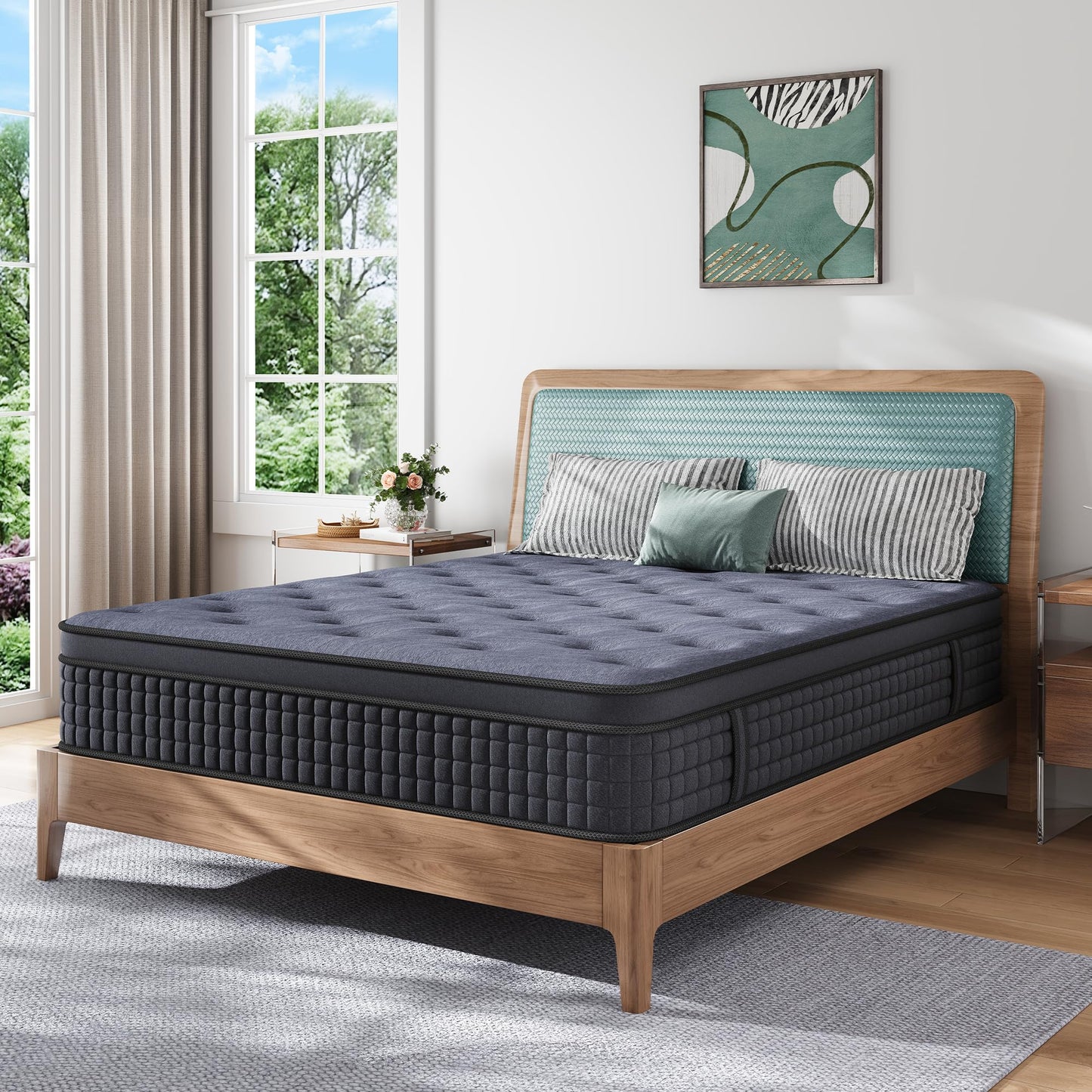 Susalt Queen Mattress, 12 Inch Hybrid Mattress in a Box, Gel Memory Foam, Medium Firm, Edge Support, Motion Isolation, Pressure Relief, Zoned Support Spring, CertiPUR-US Certified, Black & Gray