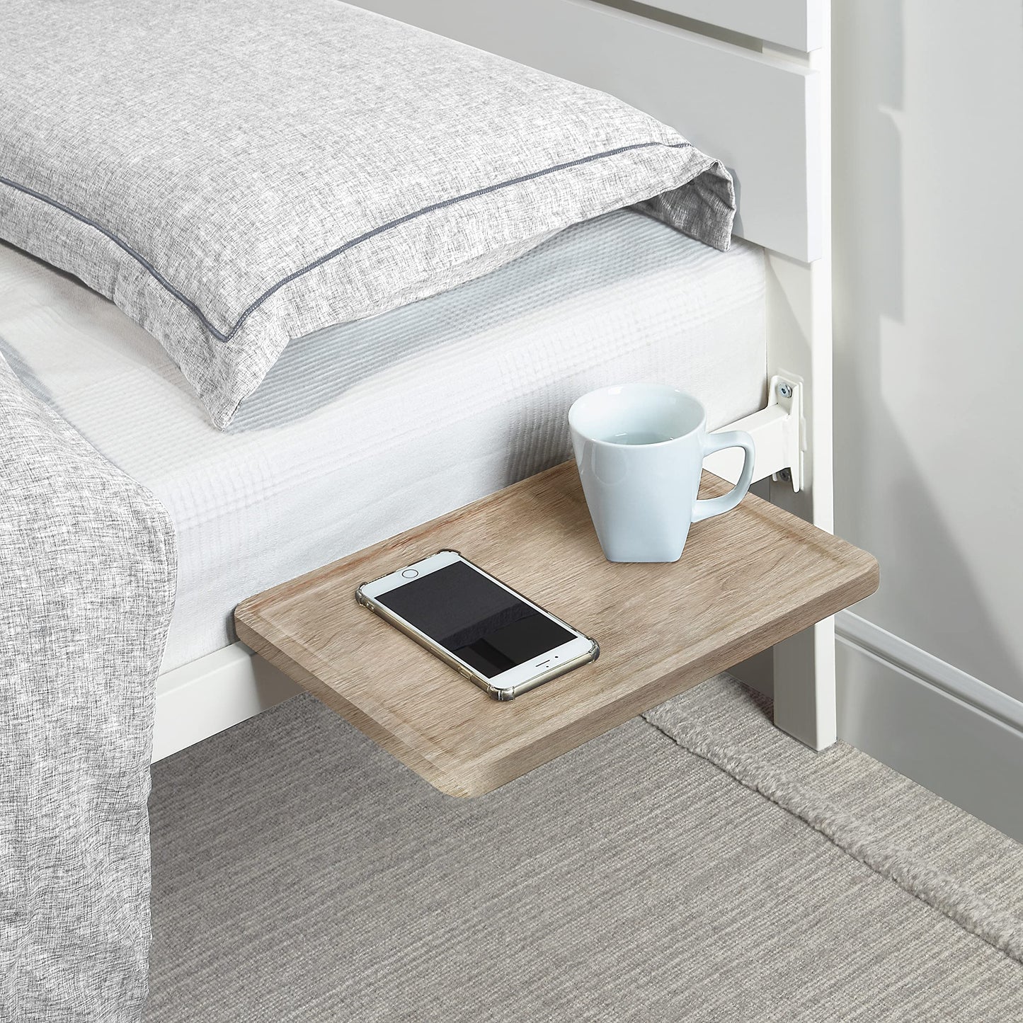SunnyPoint Bedside Shelf, Office Divider - Clamp on Shelf for Bunk, Lofts & Bed Frame (Standard - 13.78" X 9.84" X 2.21", Natural Wood)
