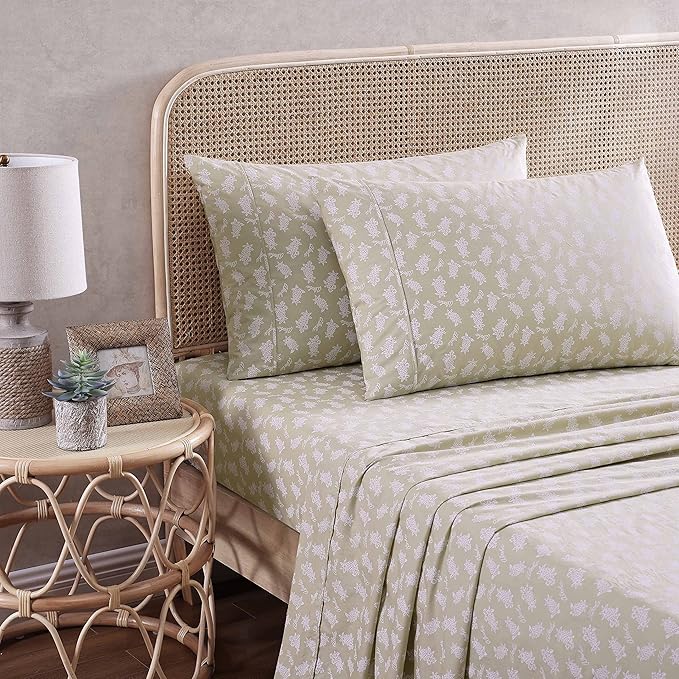 Tommy Bahama - Queen Sheets, Cotton Percale Bedding Set, Crisp & Cool, Stylish Bedding Set (Aloha Pineapple Green, Queen)