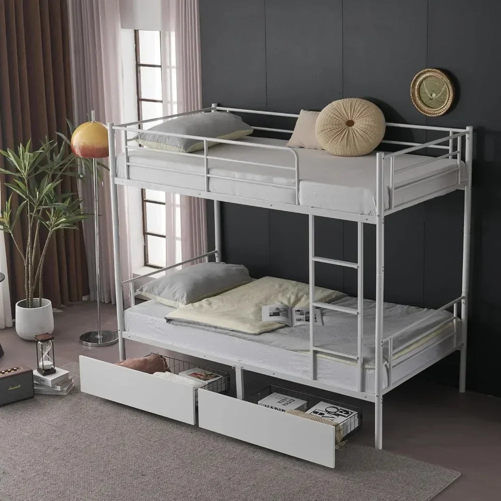 White Twin Bunk Bed with Storage
