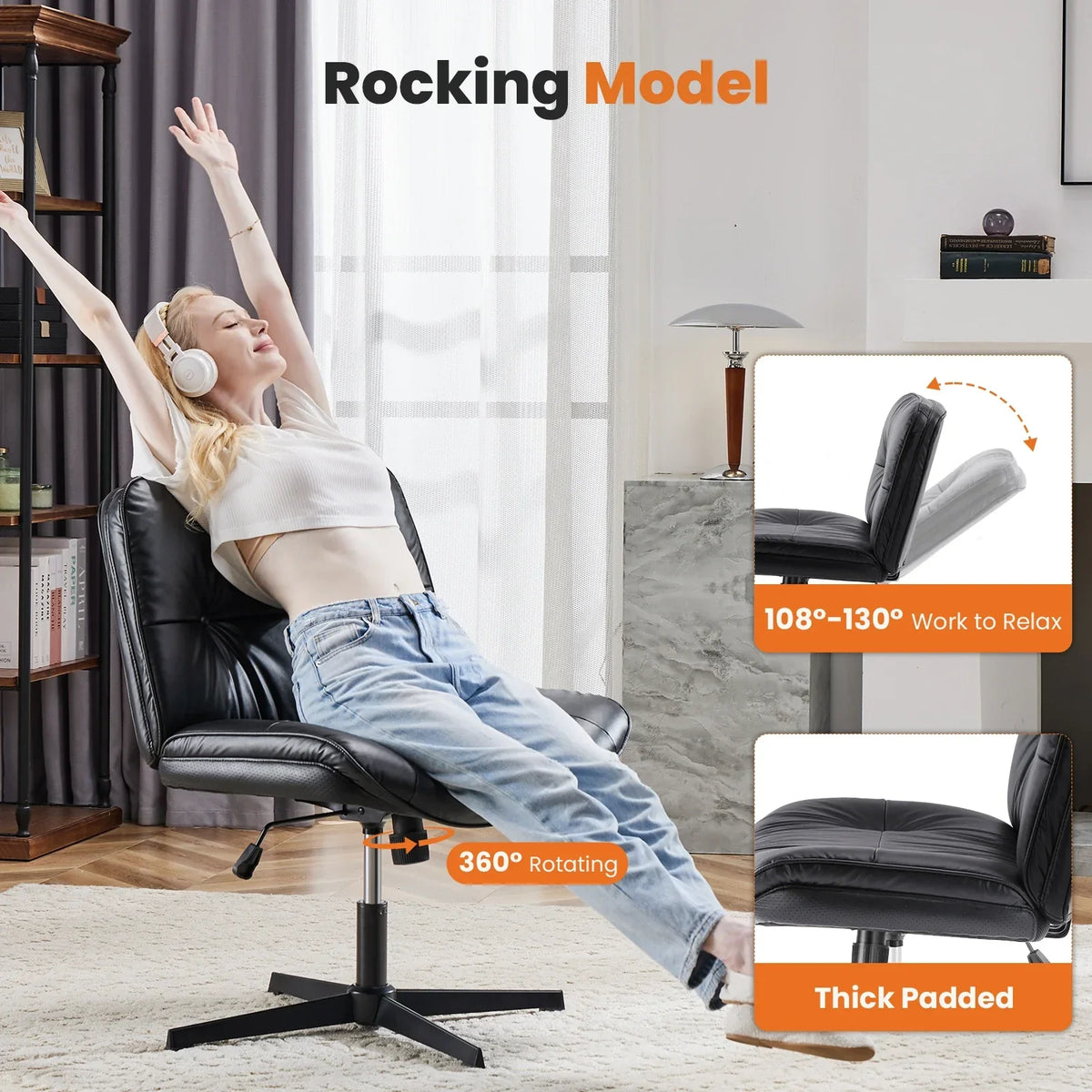 JHK Armless PU Leather Office Chair