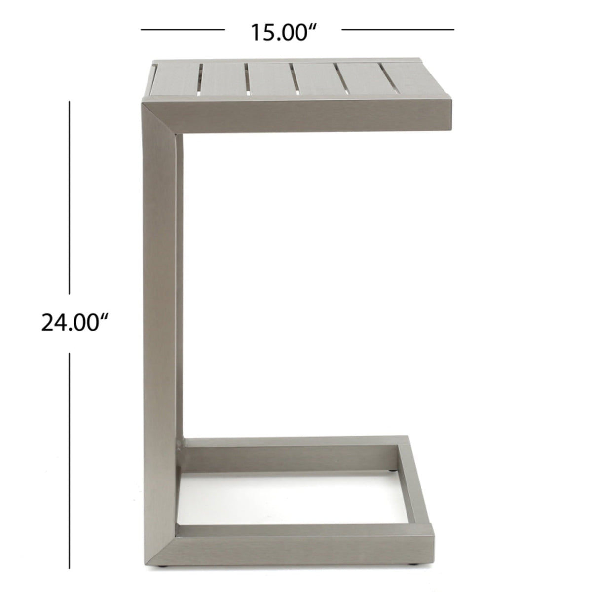 Silver C-shape Patio Side Table For Chairs, Aluminum Outdoor End Table