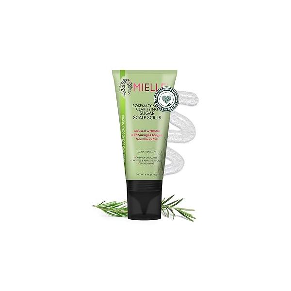 Mielle Organics Rosemary & Mint Sugar Exfoliating Scalp Scrub - Gentle Pre-Shampoo Dry Treatment for Oil Product Buildup Biotin Infused Non-Drying, Moisturizing Formula (6 Fl Oz)