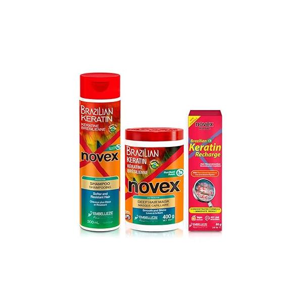 Novex Brazilian Keratin Hair Treatment Recharge Bundle - Reconstructive for Frizz control & Damage Repair Smooths and Straightens Ultra Concentrated Formula Daily Care Unisex