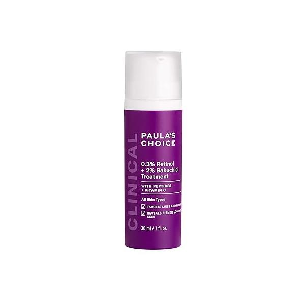 Paula's Choice CLINICAL 0.3% Retinol + 2% Bakuchiol Treatment, Anti-Aging Serum for Deep Wrinkles & Fine Lines, Fragrance-Free Paraben-Free, 1 Ounce
